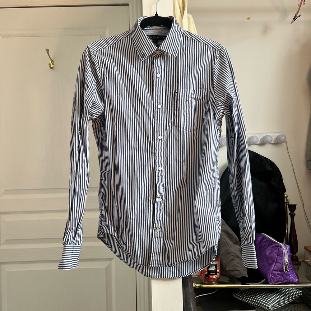 Striped Button-Up Shirt - Blue & White